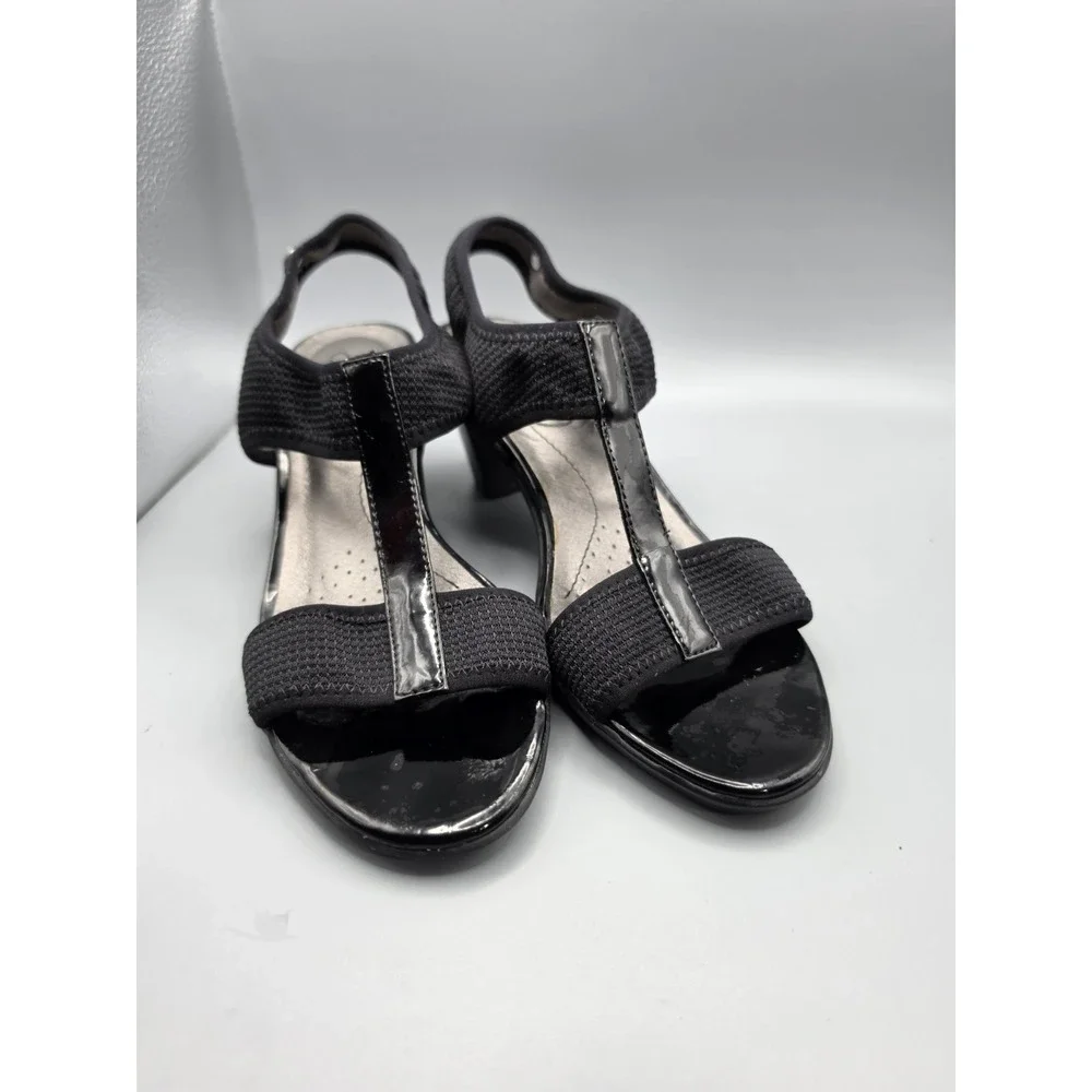 LifeStride Women's Size 8 Black T-Strap Slingback Heels Stretch Comfort Sandals